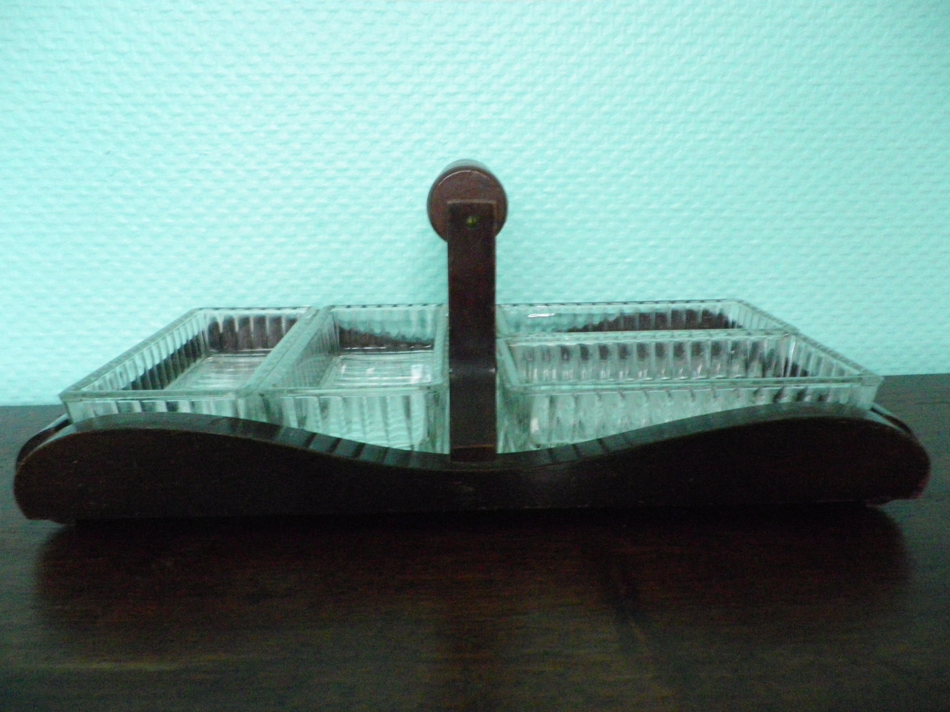 Old Art Deco Servant - 4 glass ravines - Mirror and wood - Year 1950