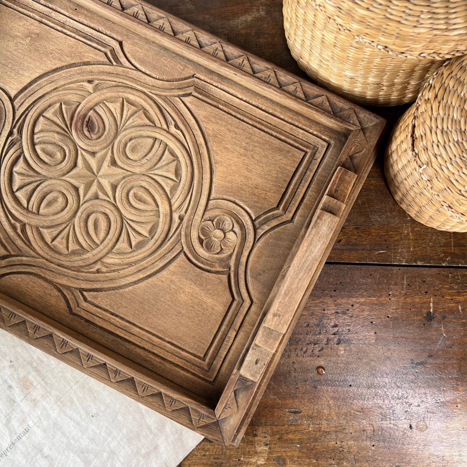Carved oak tray
