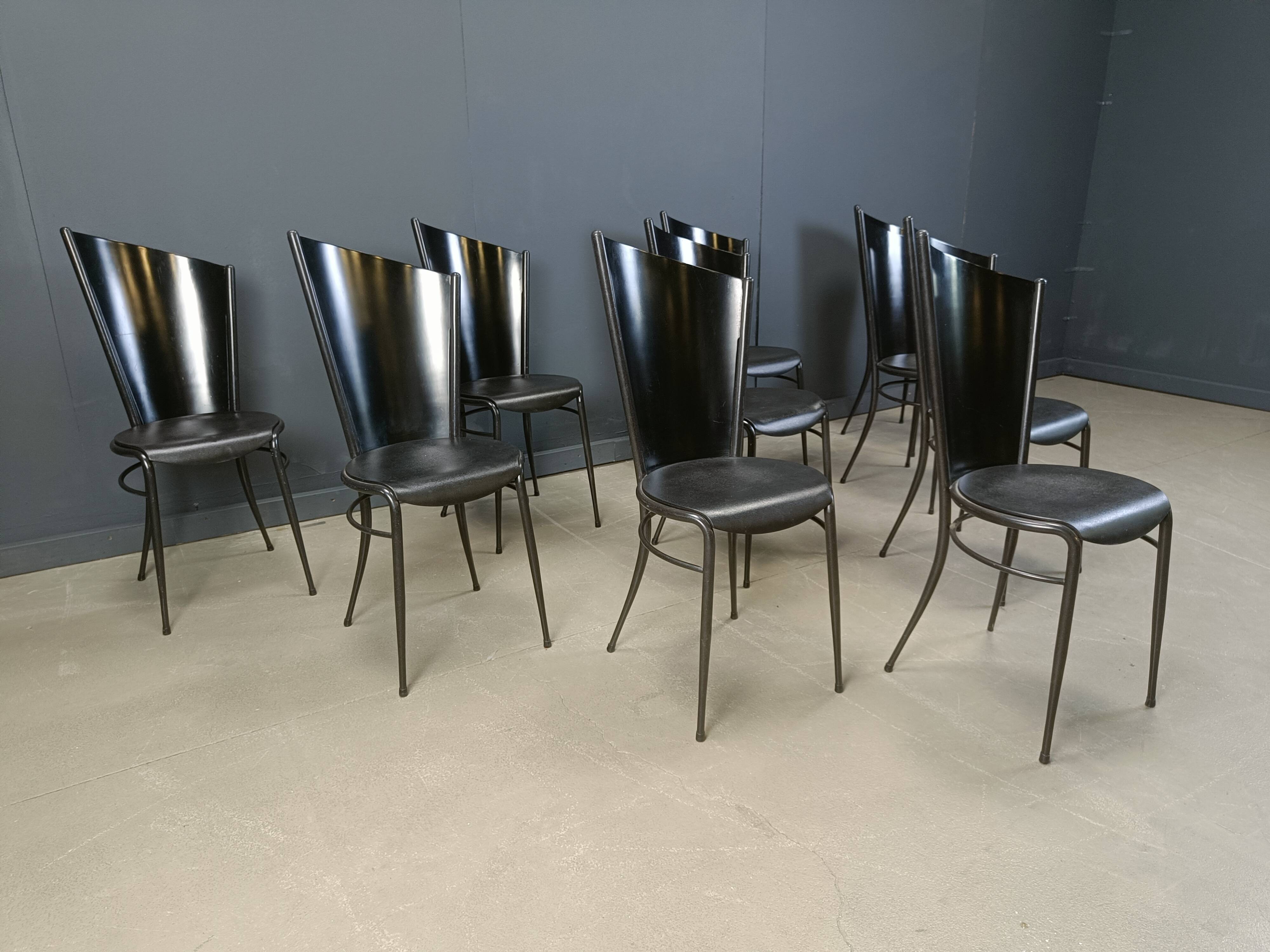 Post modern wooden dining chairs, 1980s - set of 10