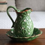 Pitcher and dish in strawberry leaf and flower slip