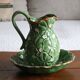 Pitcher and dish in strawberry leaf and flower slip