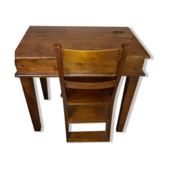 Bureau et chaise vintage en bois de chêne