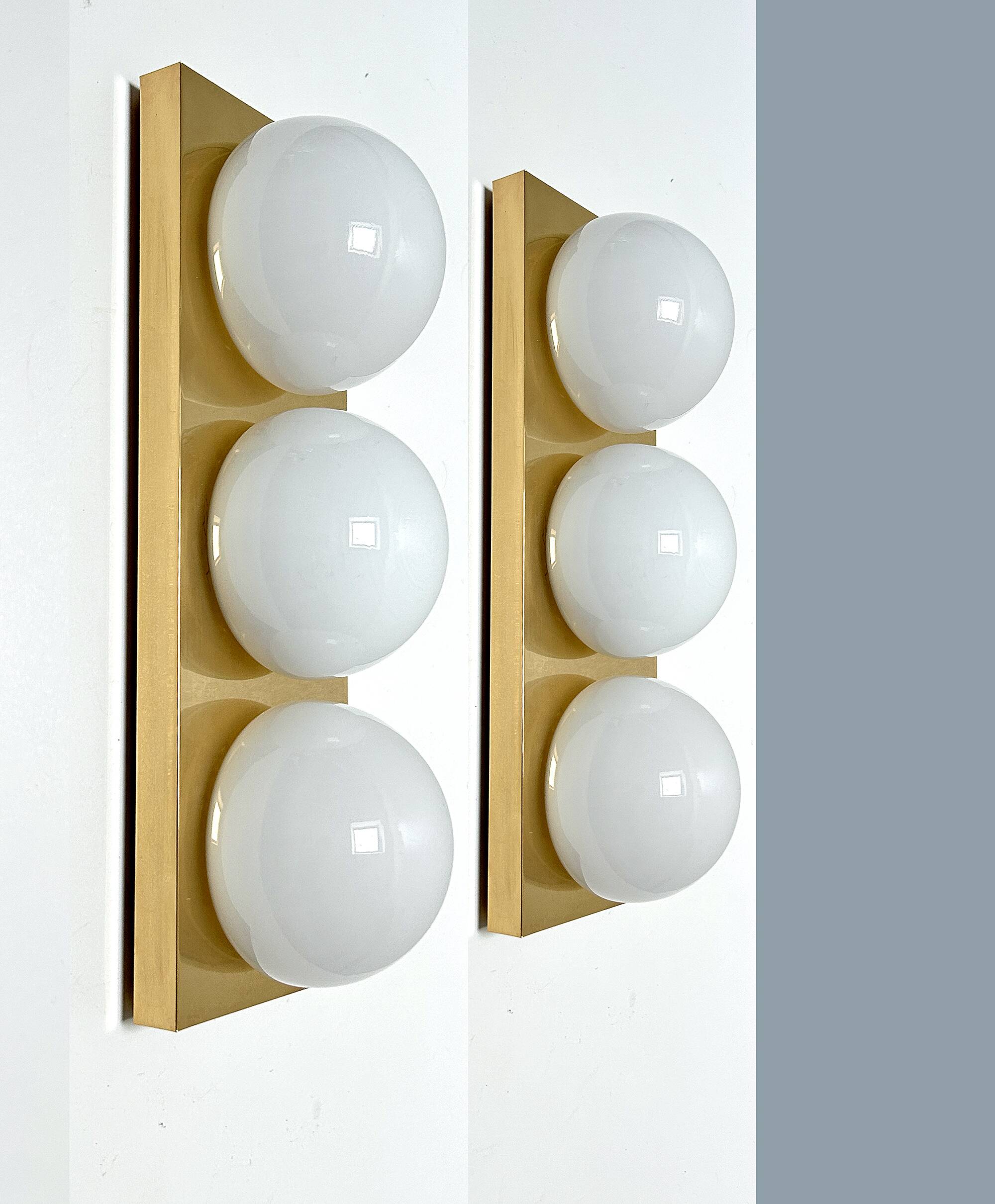 3 vintage limburg sconces, bronze gilded with fine gold, glass