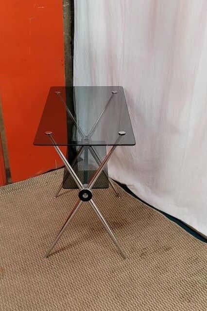 Table/service chrome steel and smoked glass from the 70s