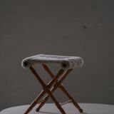 Pair of Danish mid-century folding stools with sheepskin upholstery, 1960.