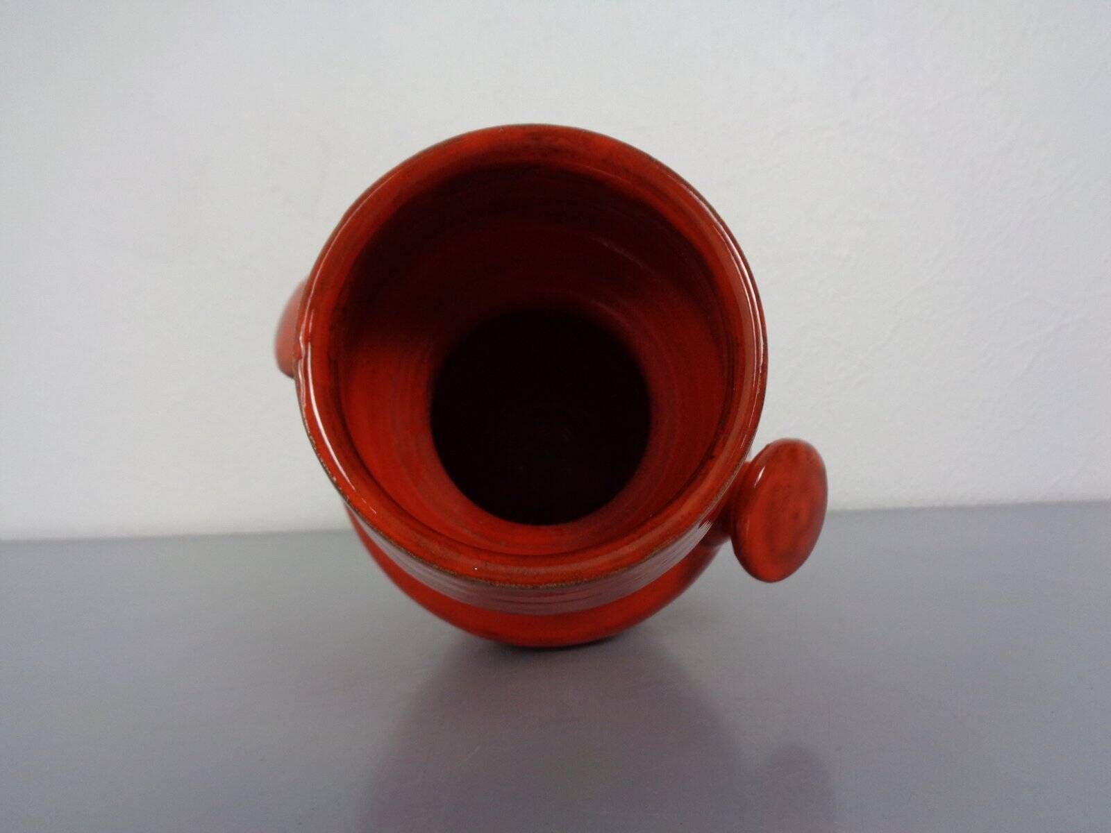 Italian orange ceramic studio vase with handle, 1970s