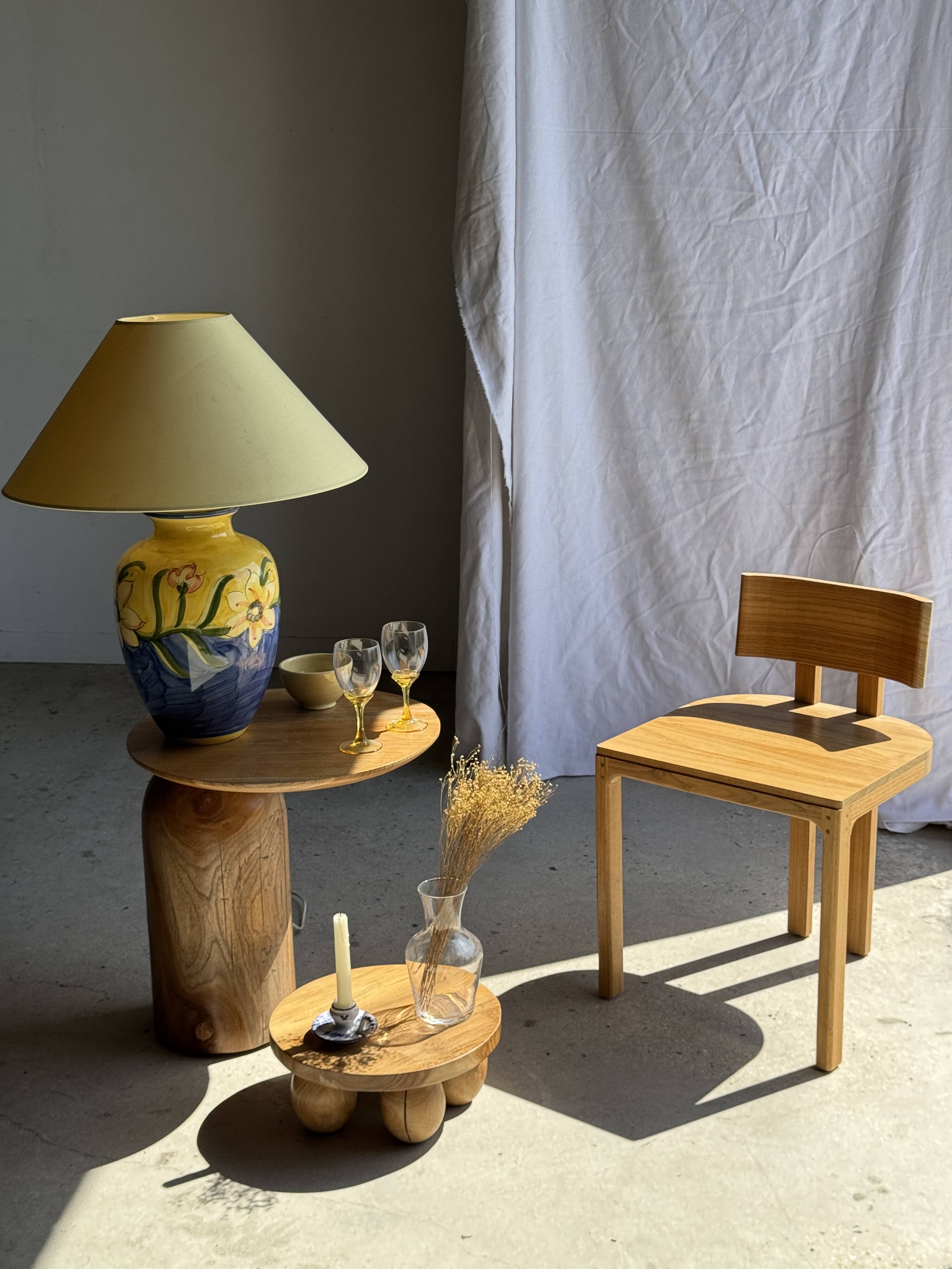 Large blue and yellow lamp with floral patterns H60