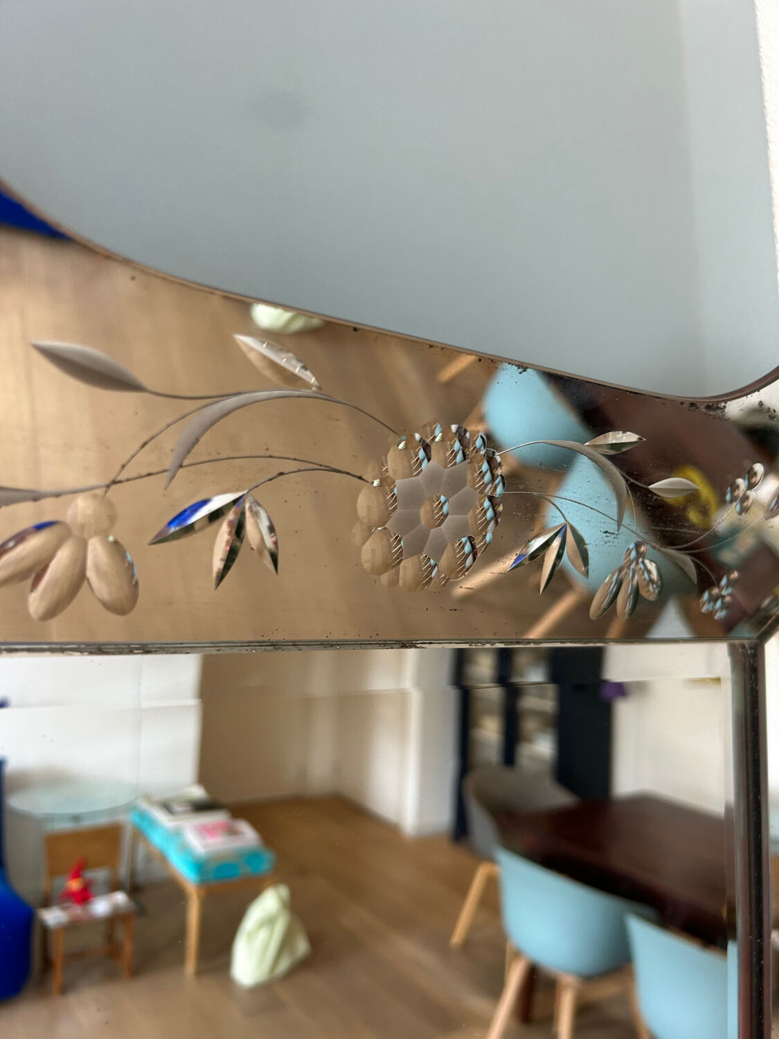 Prachtige Vintage Venetiaanse Spiegel – Geëtst Glas 79x58 cm