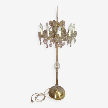 Lampadaire en bronze et cristal