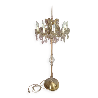 Lampadaire en bronze et cristal