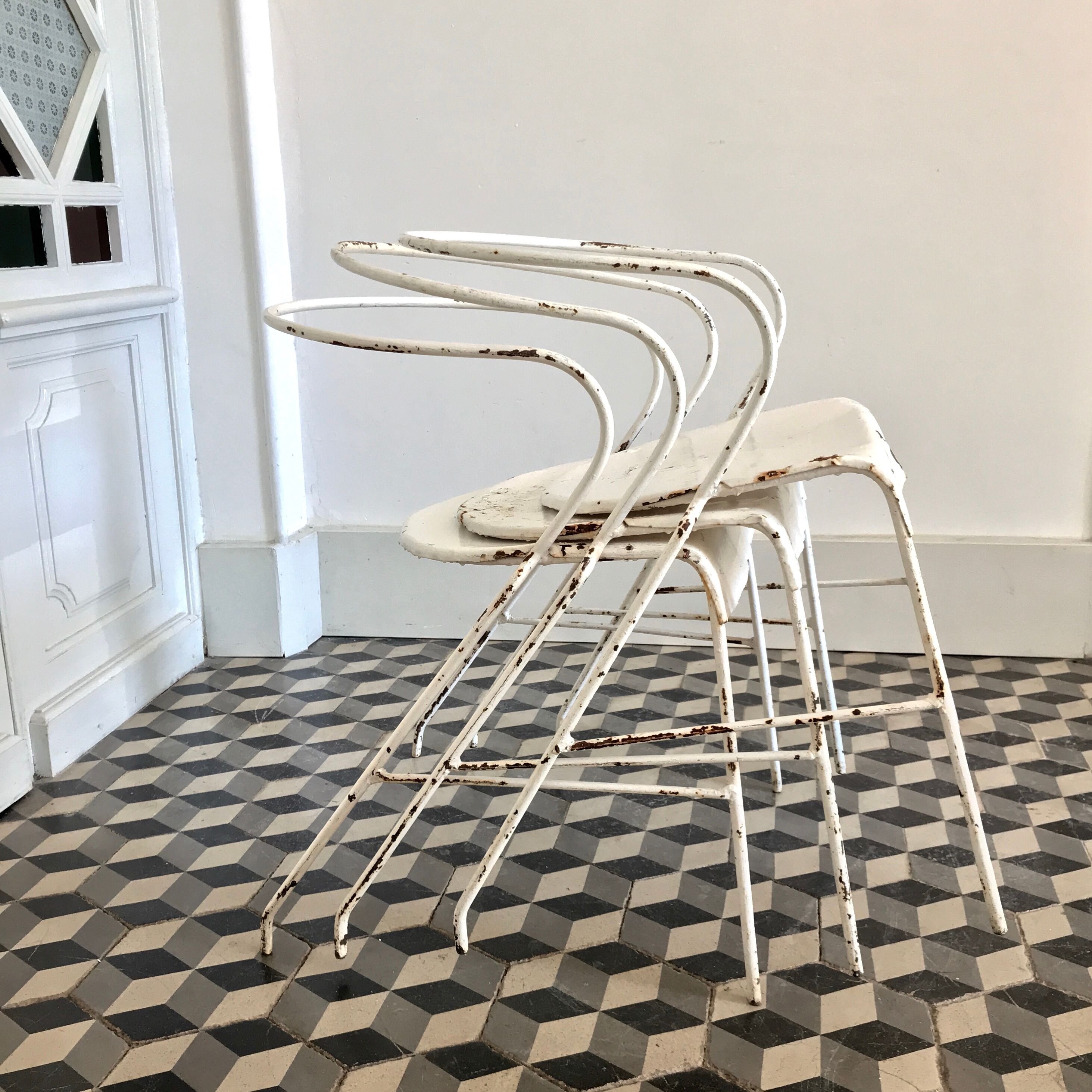 White metal chairs
