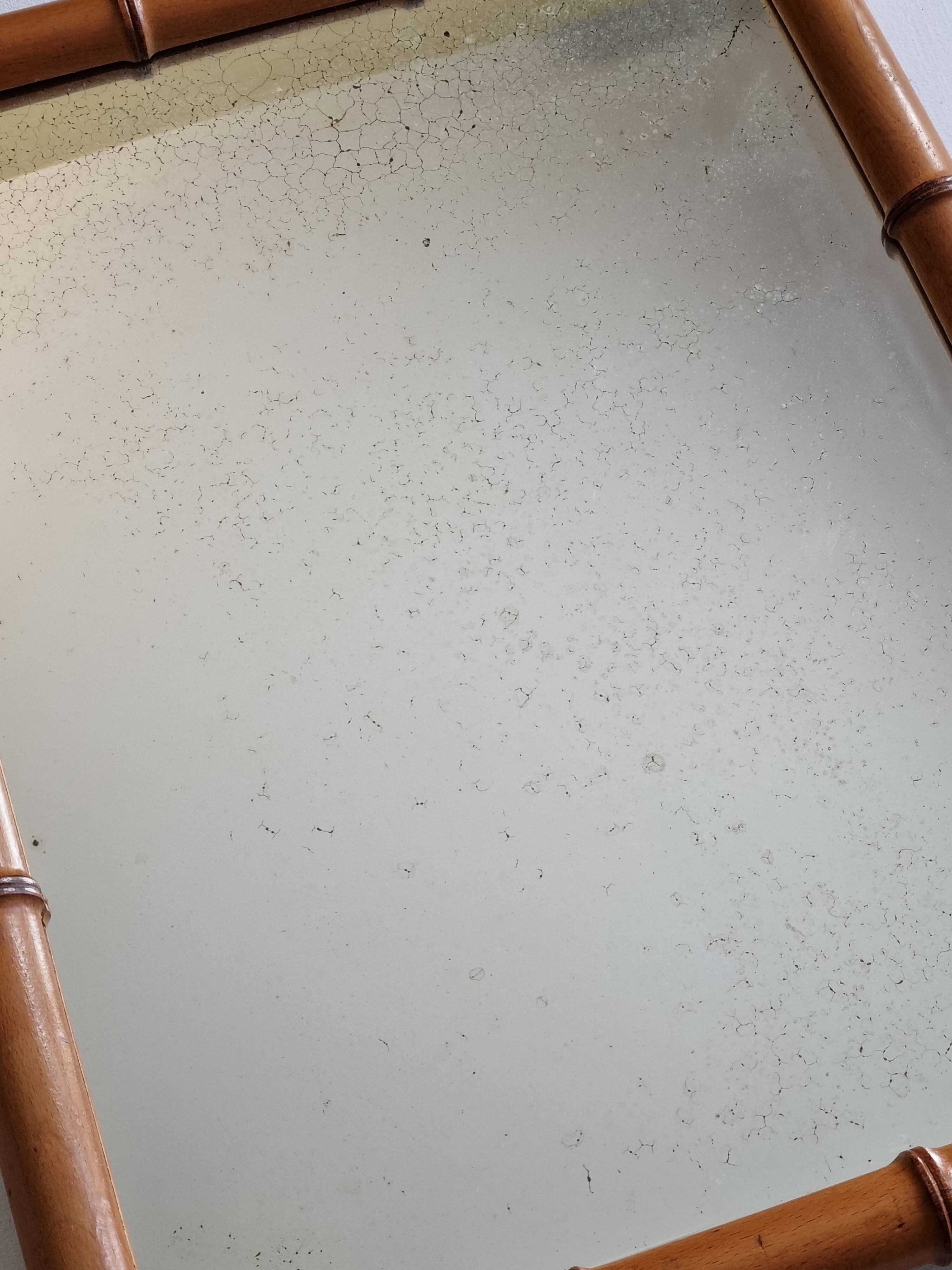 Antique mirror in turned bamboo-style wood, late 19th century, 69 x 53 cm