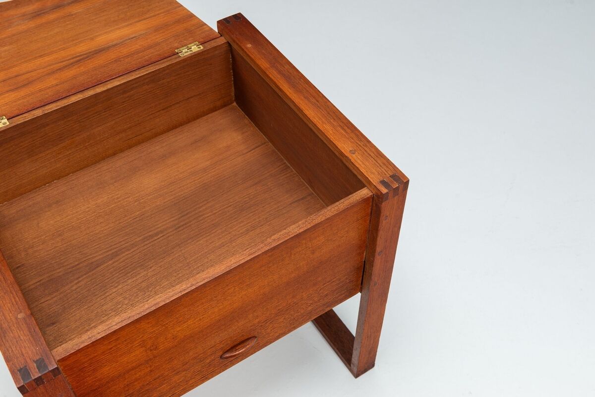 Scandinavian modern storage cabinet in teak with sled base Denmark 1960