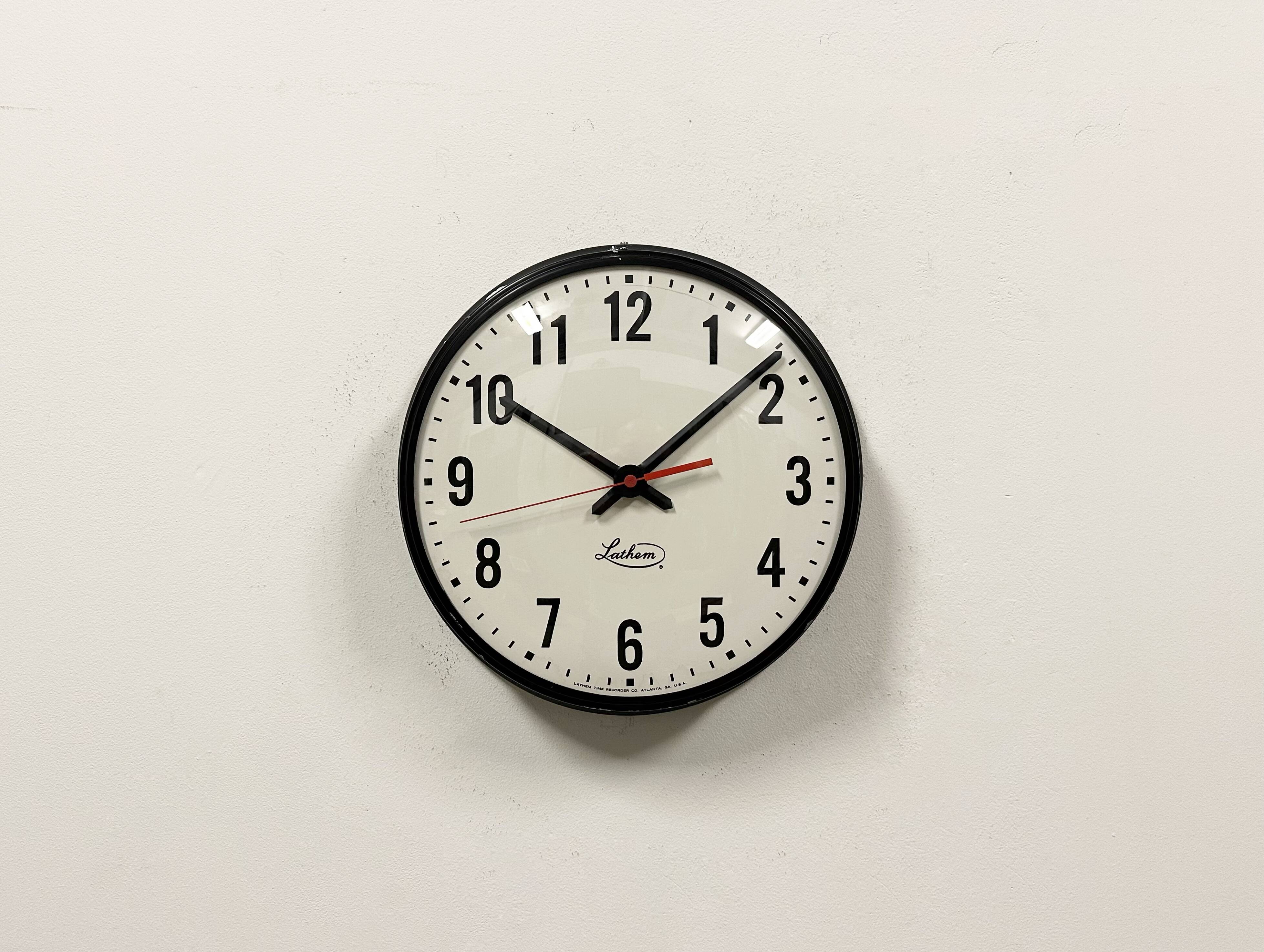 Vintage Black School Wall Clock from Lathem, 1980s