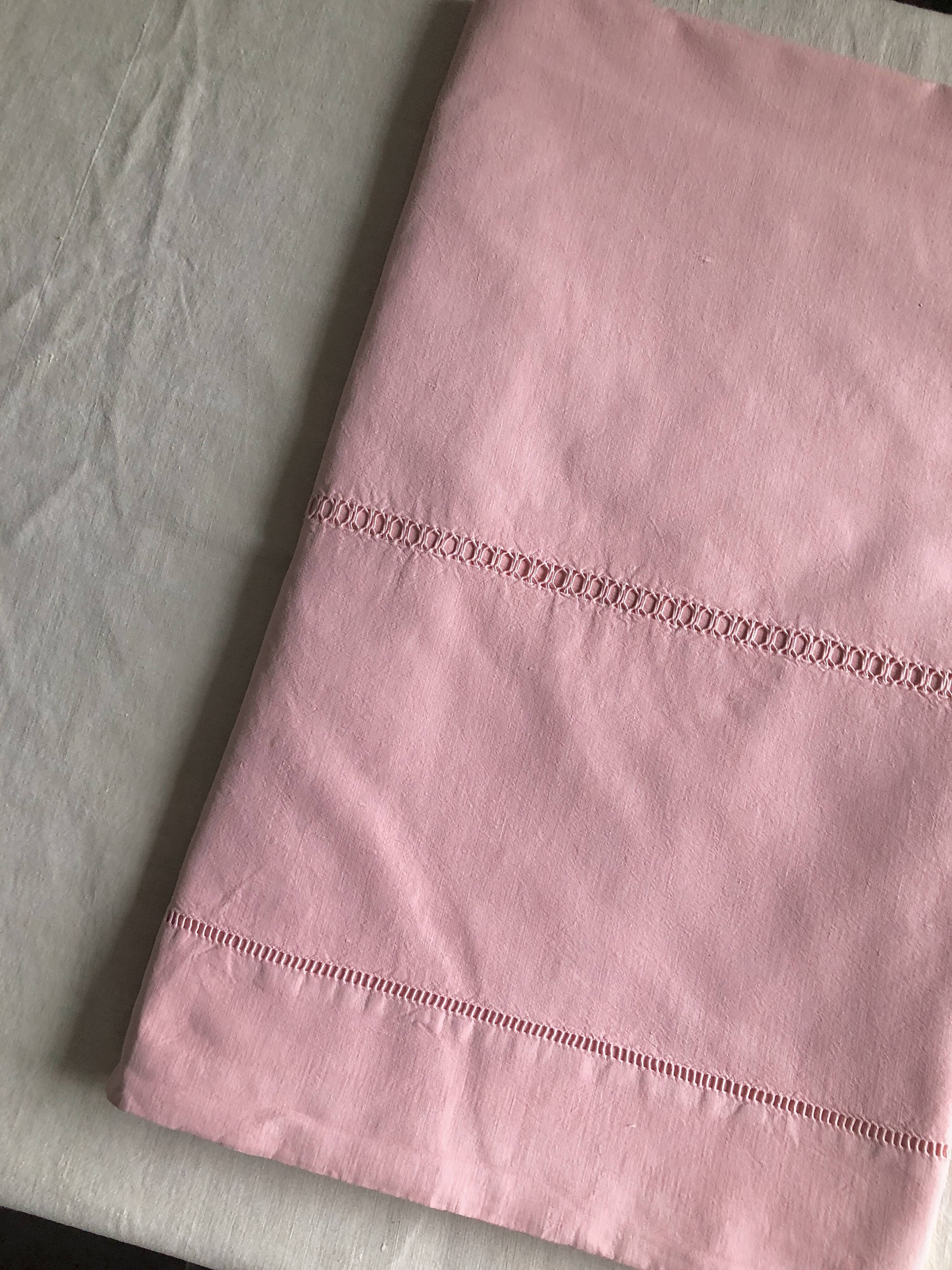 Antique linen and cotton towel candy pink