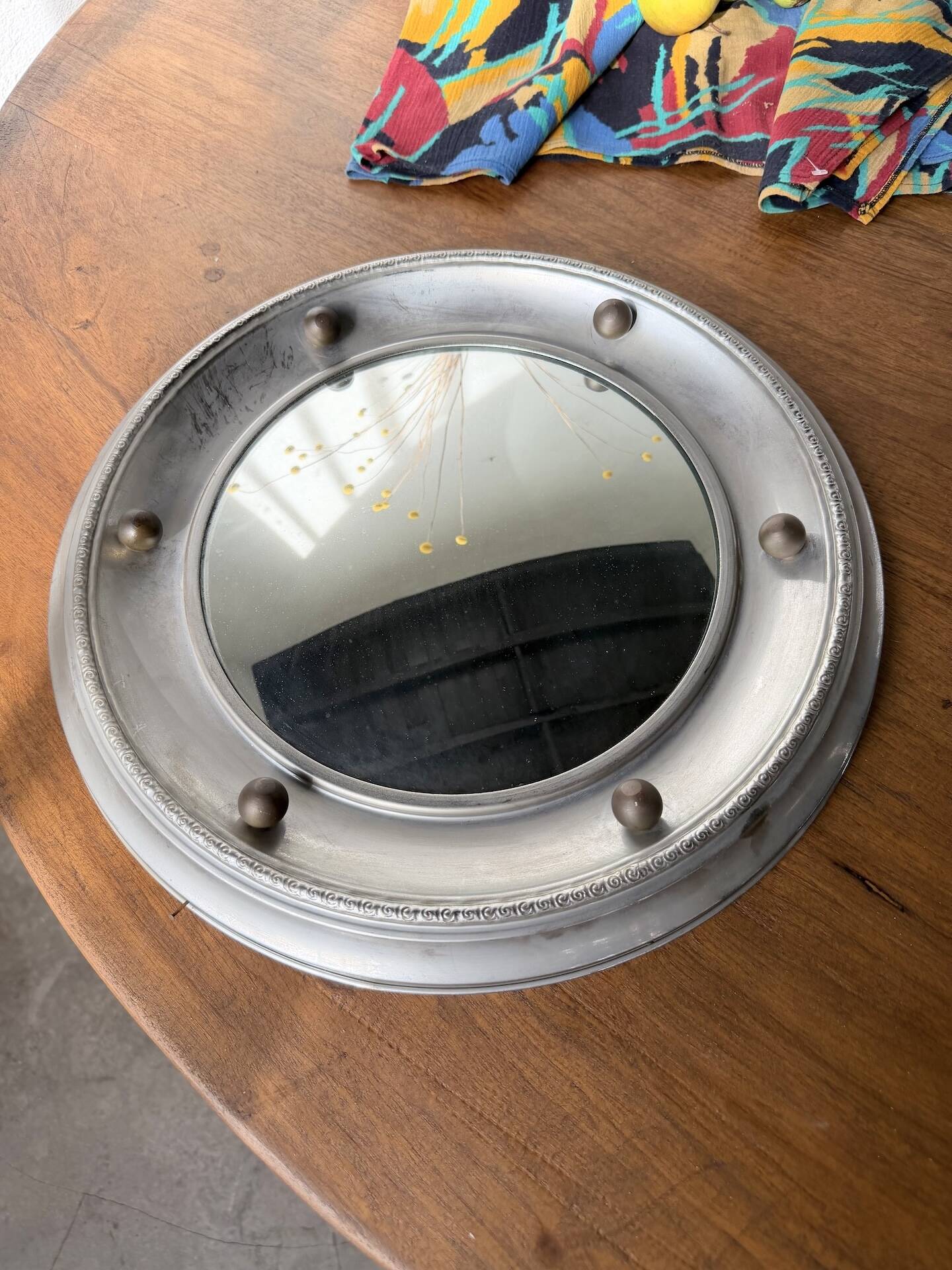 Round convex metal mirror in English style 1900