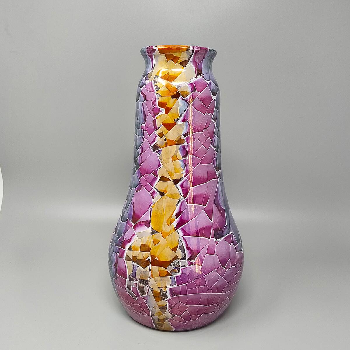1990s Astonishing Giuseppe Locci Polycrome Craquelé Vase in Sardinian Ceramic. Made in Italy
