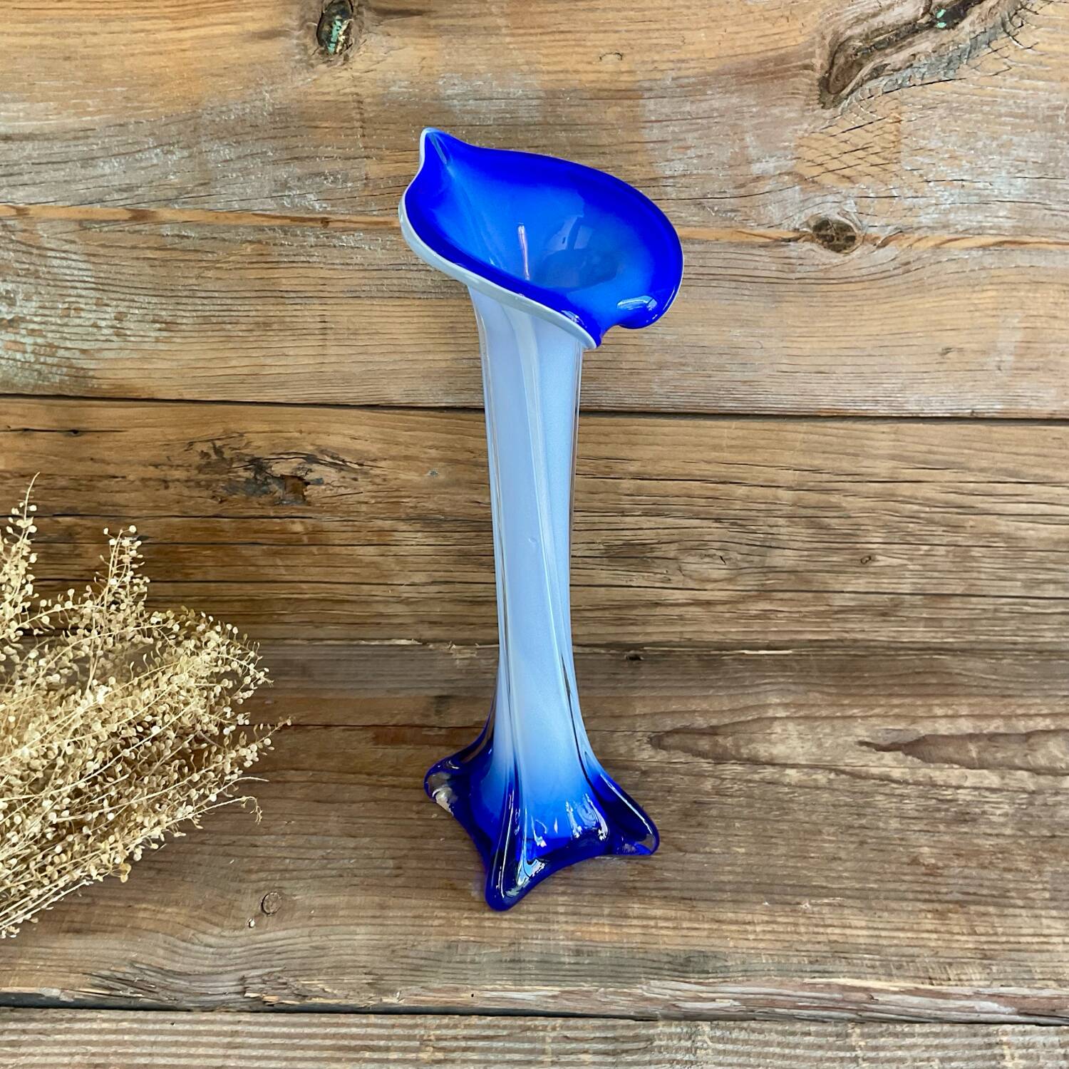 Vintage blue blown glass vase