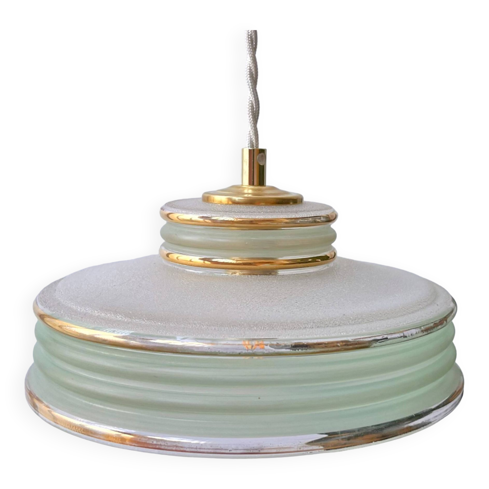 Pendant light in green granite glass with dome from the 1930s - 4 copies in stock