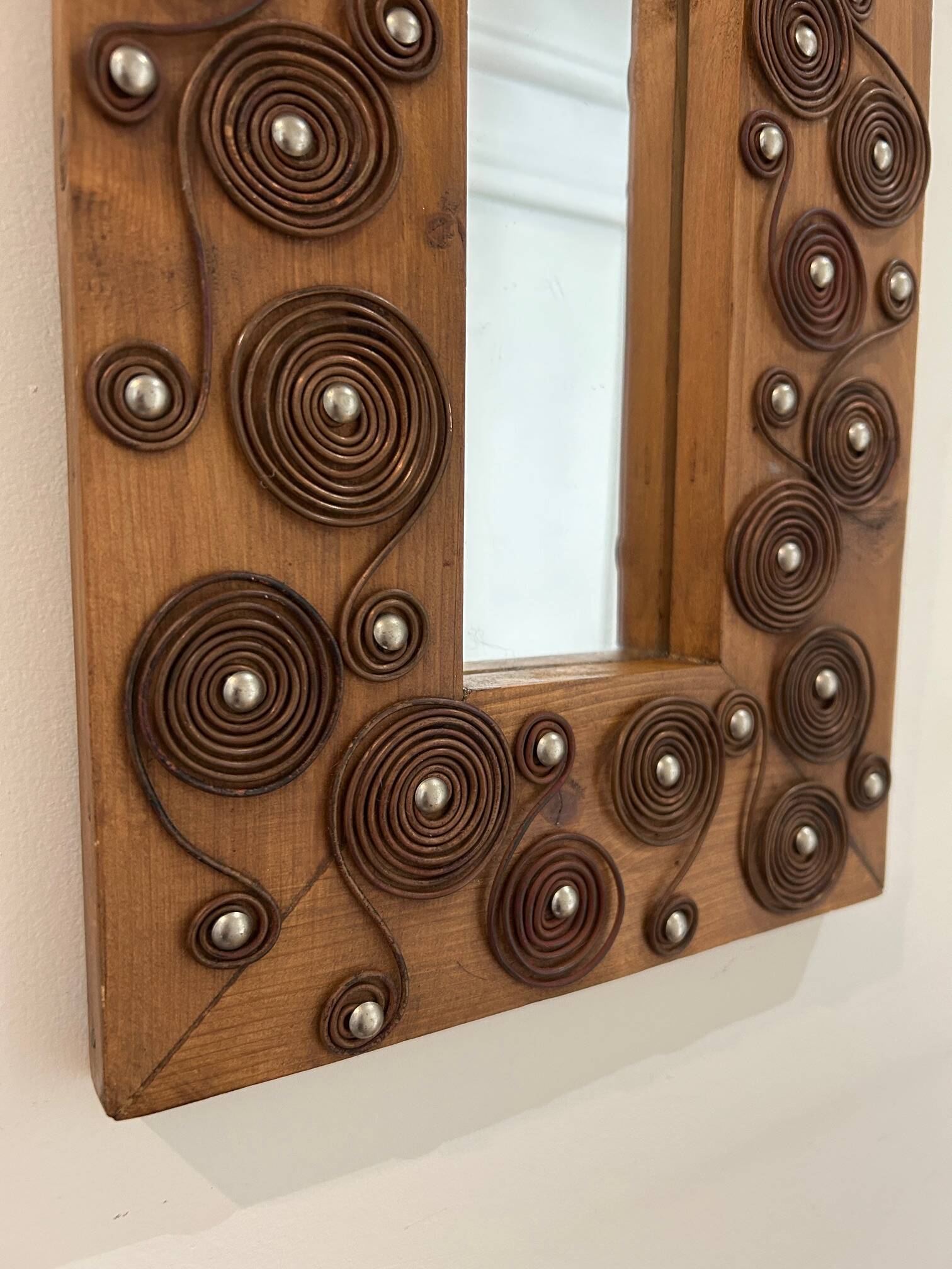 brutalist mirror in wood and metal 1970