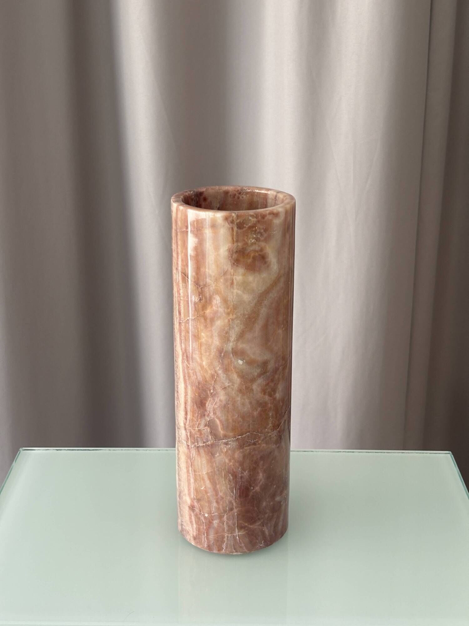 Vintage Italian Red Onyx Cylinder Vase, 1970s