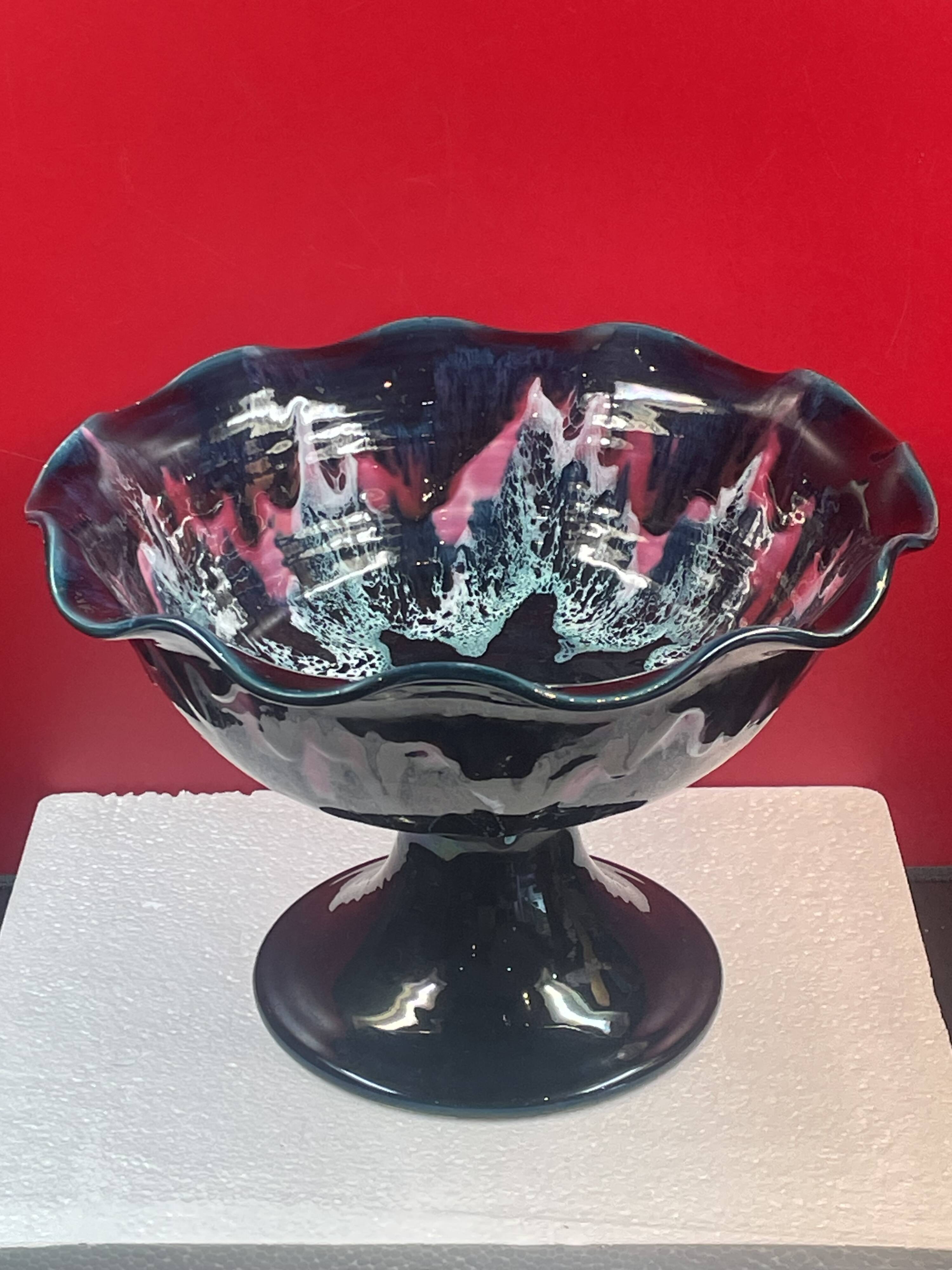 Large shower stand bowl with wave-shaped edges Vallauris 1970