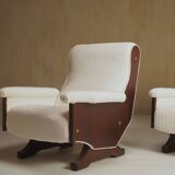 Pair of 1960s Italian Modern Walnut and Boucle Armchairs
