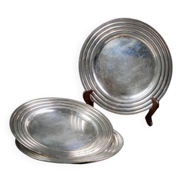 4 Assiettes Art Déco métal argenté – Christofle, Ondulations par Luc Lanel