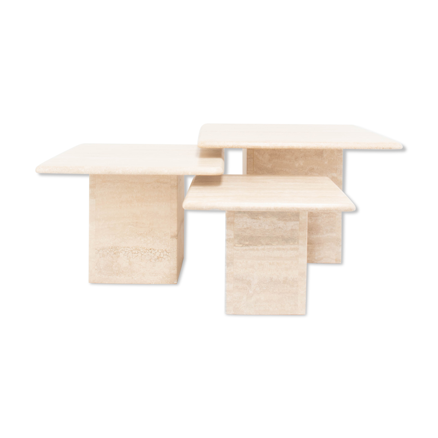 Set of 3 vintage travertine pull out tables