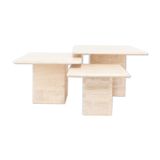 Set of 3 vintage travertine pull out tables