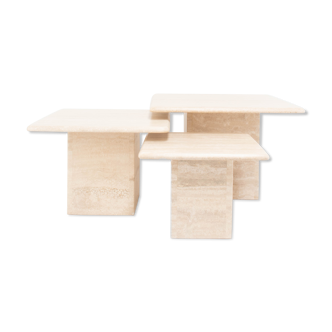 Set of 3 vintage travertine pull out tables