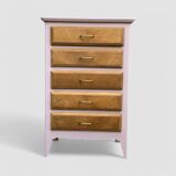 Vintage powder pink compass leg chest of drawers from the 1950s