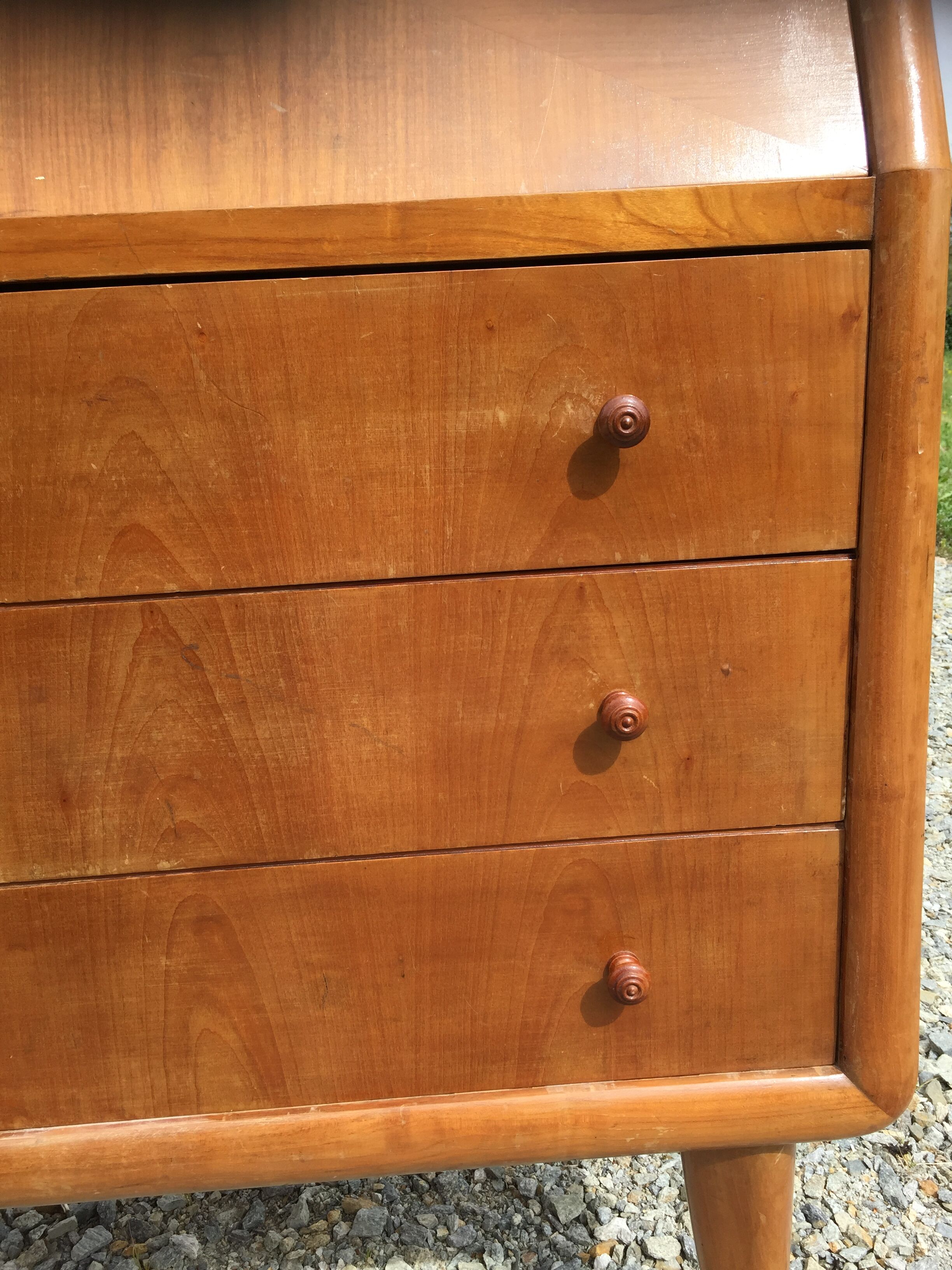 Vintage secretary desk, known as donkey's back, in cherry wood, Italian by Marelli & Fratelli.
