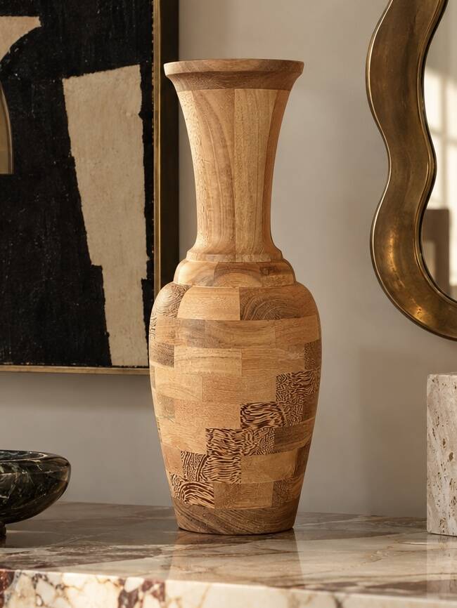 Decorative segmented wooden vase