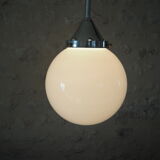 Art deco globe pendant light in white opaline and aluminum rod