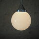 Art Deco suspension globe in white opaline with an aluminium stem.