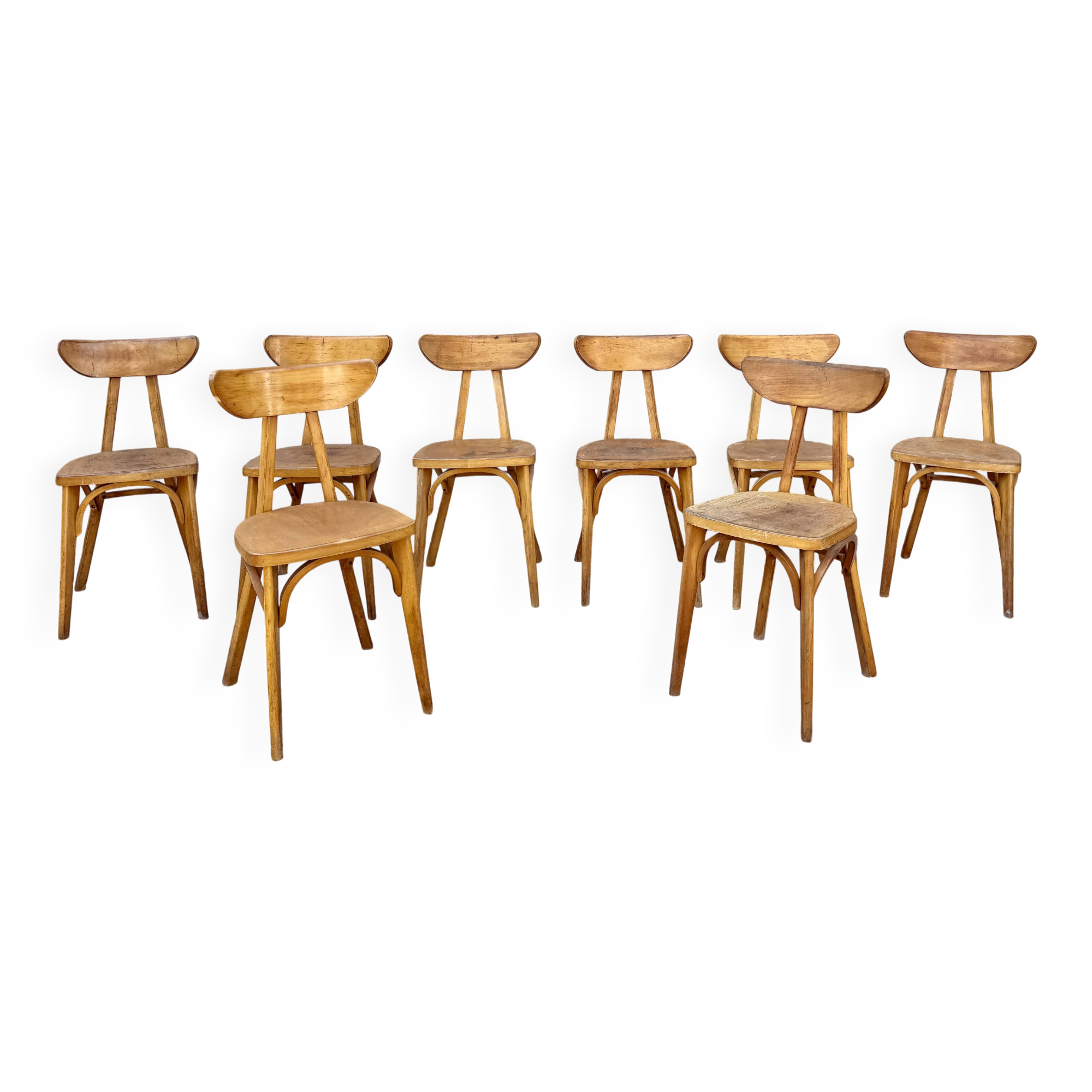 Set of 9 lutherma banana boomerang bistro chairs.