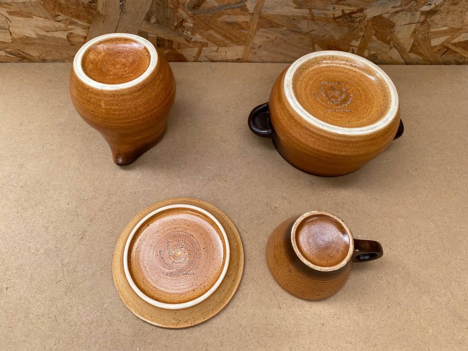 Old tea coffee service st amand meylan ceramic brown beige vintage