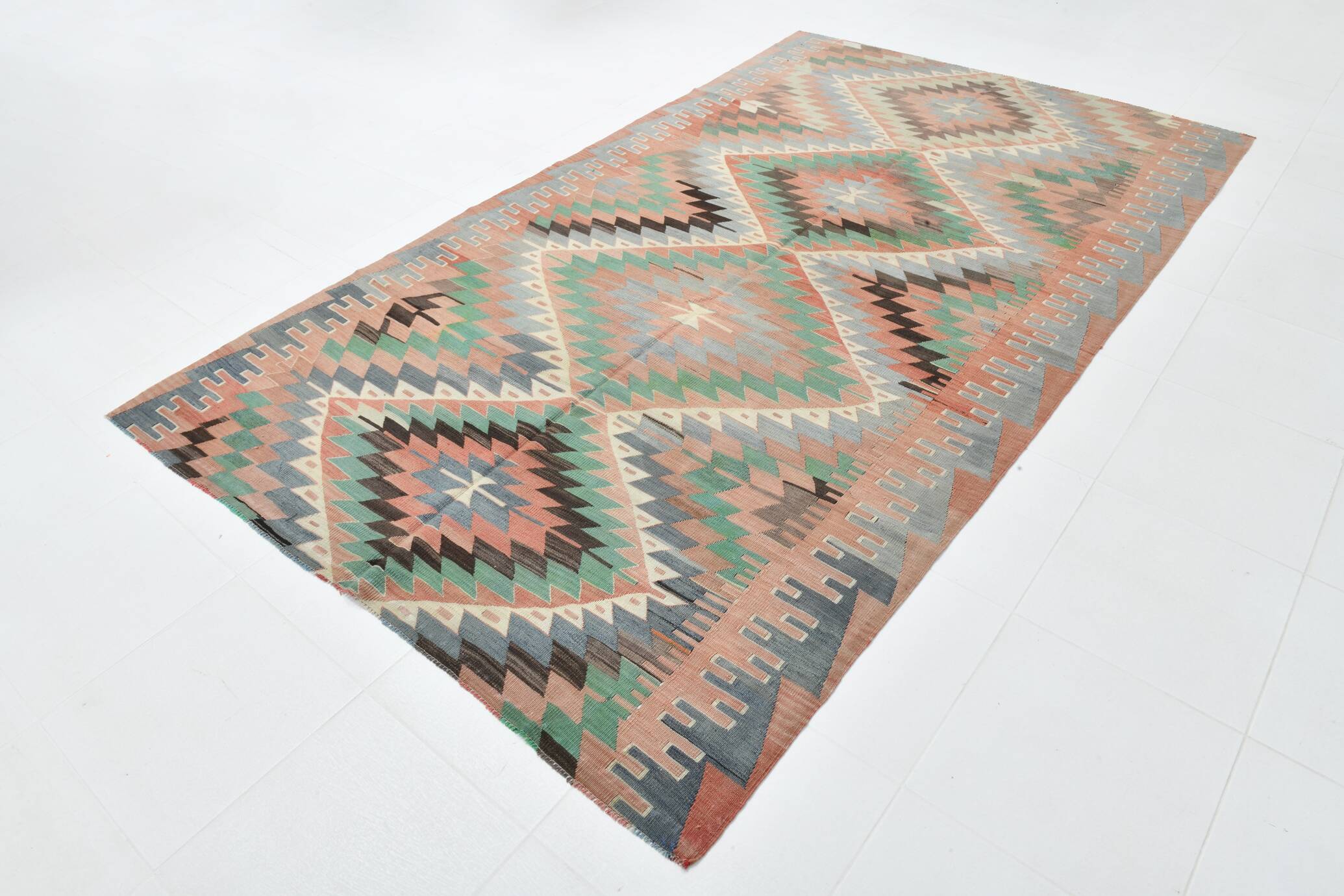 6x10 Decorative Rug, Soft Vintage Kilim Rug, Mint Green Area Kilim Rug,