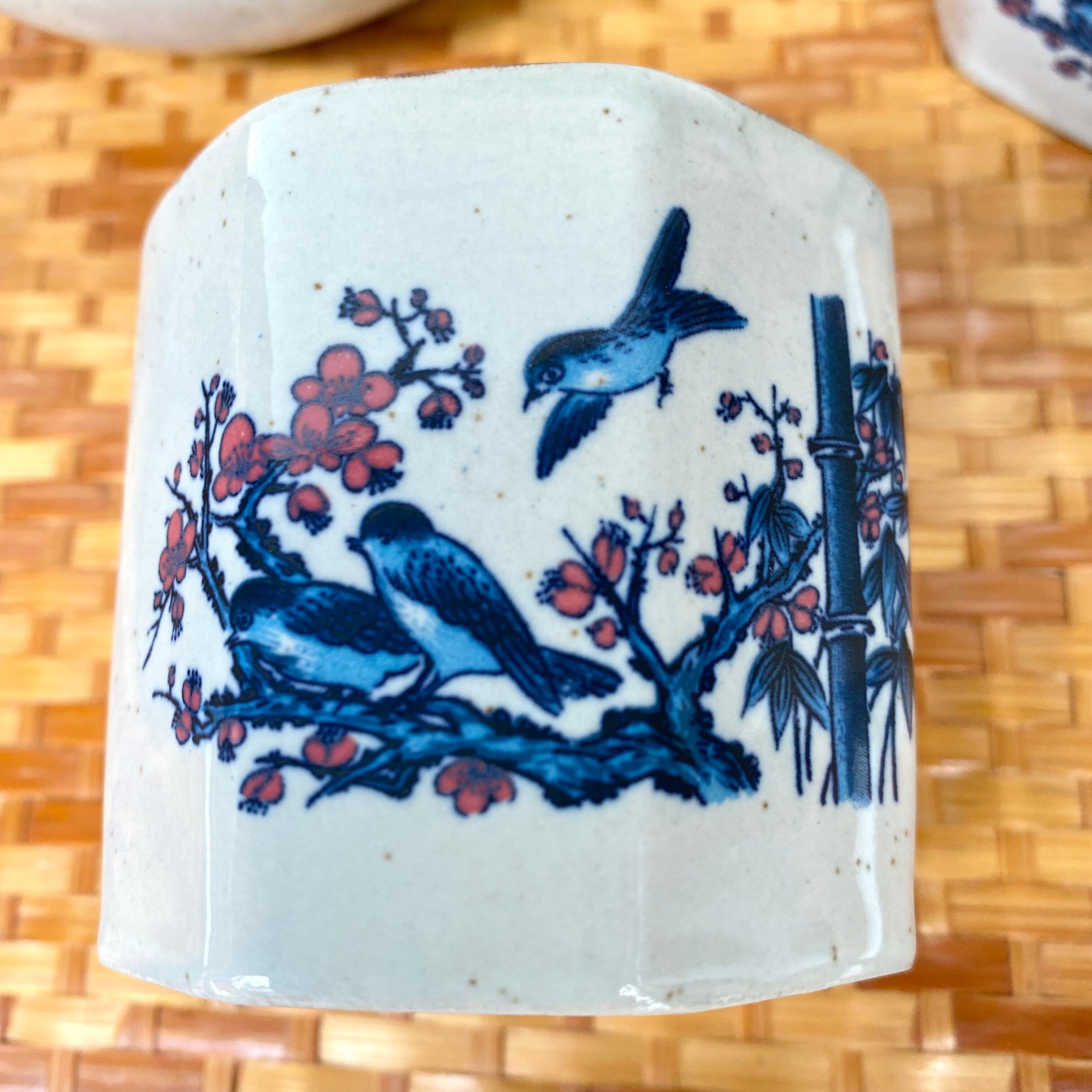 Vintage bird cups and teapot