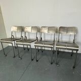 Memphis Architectural Stainless Steel French Dining Chairs, 1980s Set of 4