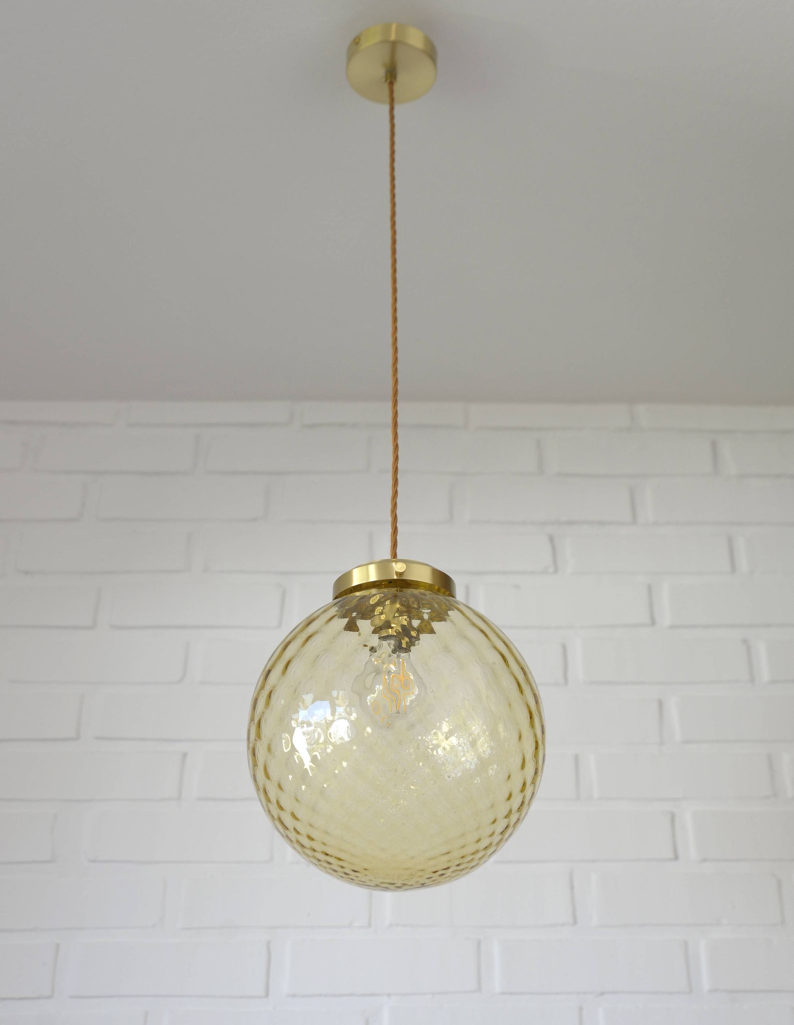 1 of 2 handblown amber glass pendant lamp redesign vintage Italian lighting