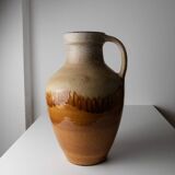 XXL Scheurich ceramic vase with beige-brown gradient glaze, jug with handle, 1970s Germany, vintage country-house decor