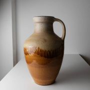 XXL Scheurich ceramic vase with beige-brown gradient glaze, jug with handle, 1970s Germany, vintage country-house decor