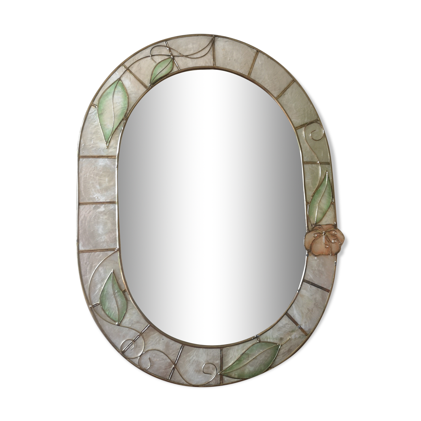 Mirror in real mother-of-pearl and brass