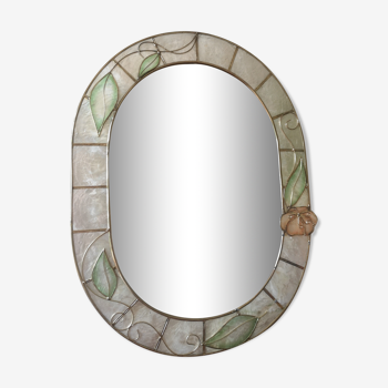 Mirror in real mother-of-pearl and brass