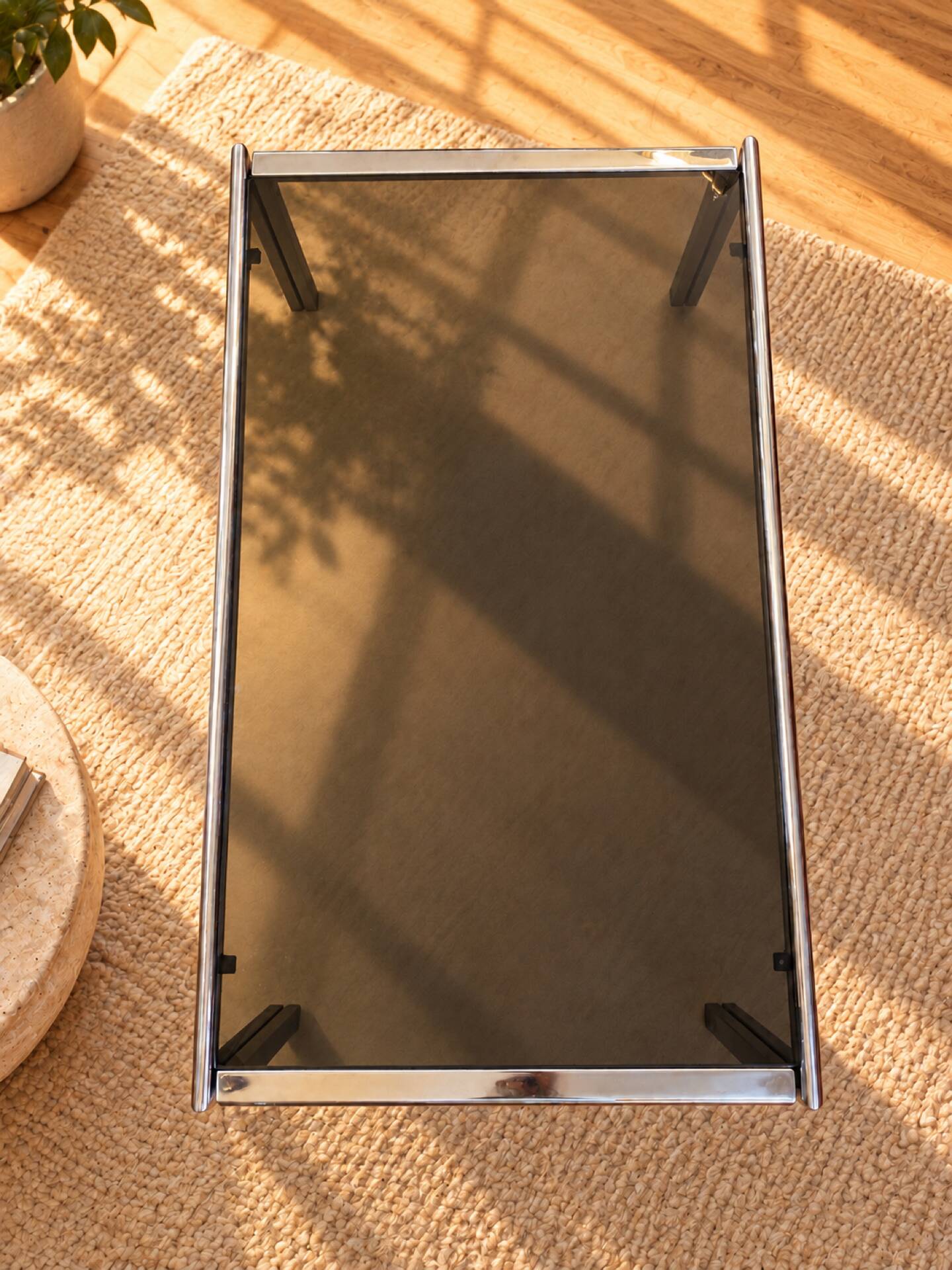 Vintage coffee table in chrome and smoked glass – 1970s/80s