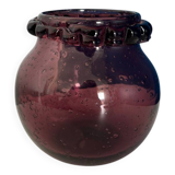 small purple ball vase in vintage bubbled glass signed biot