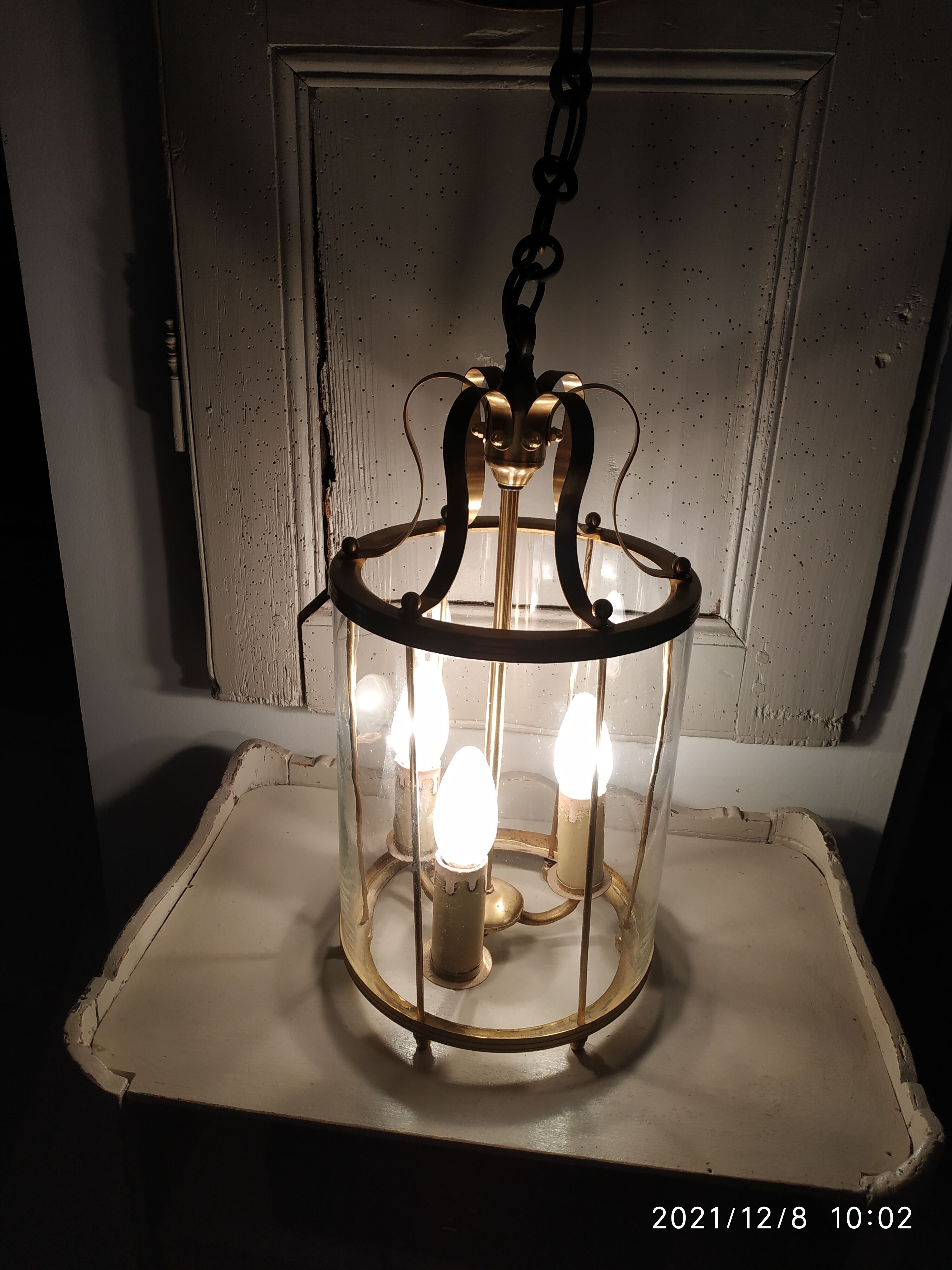 Glass and brass lantern