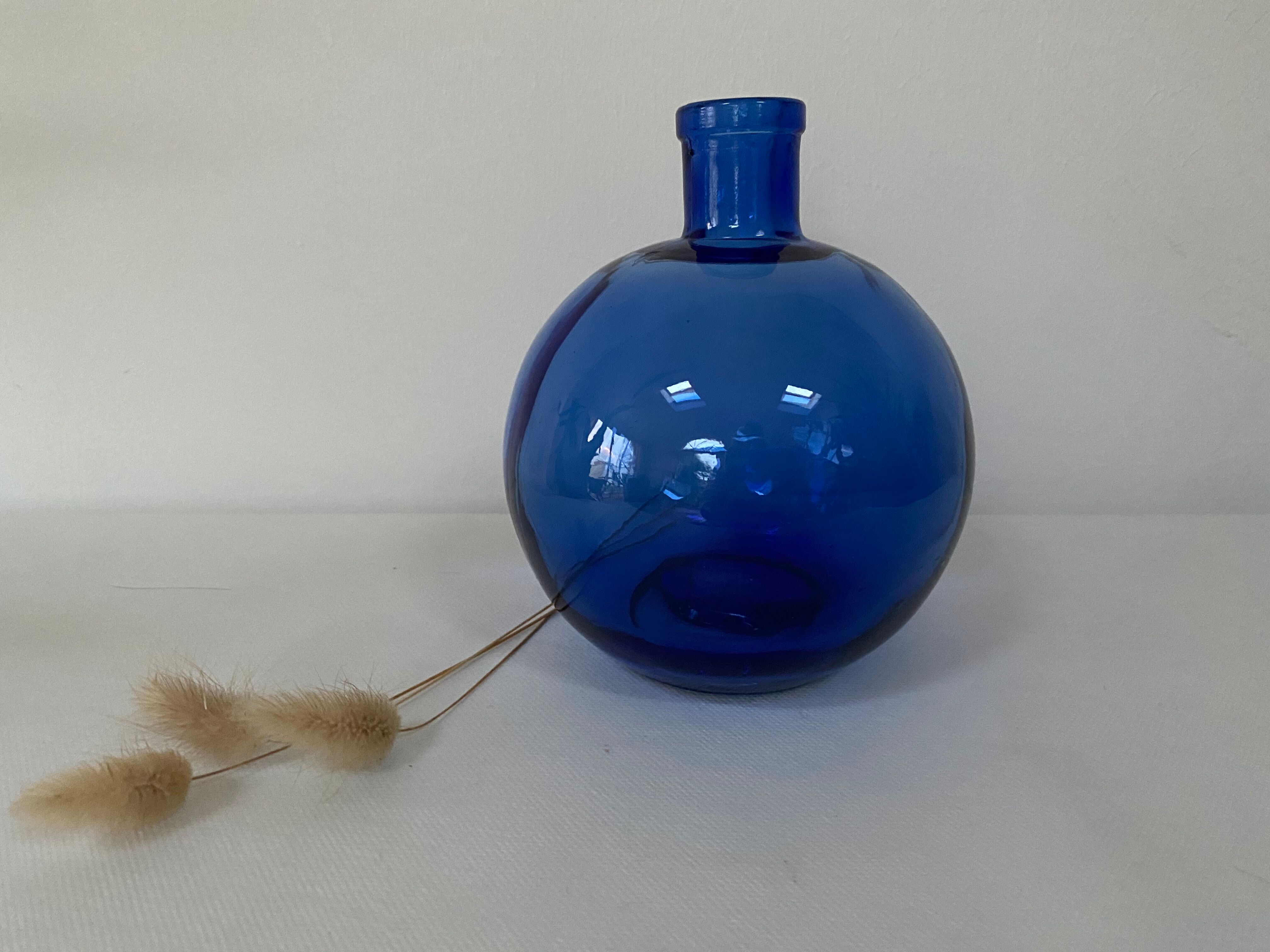 Round cobalt blue glass vase